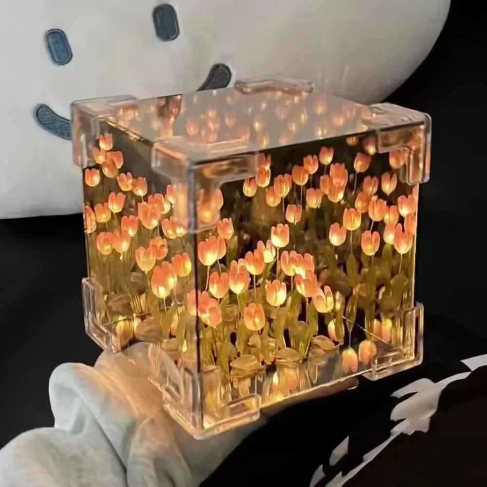 Tulip Mirror Cube Lamp Flower Table