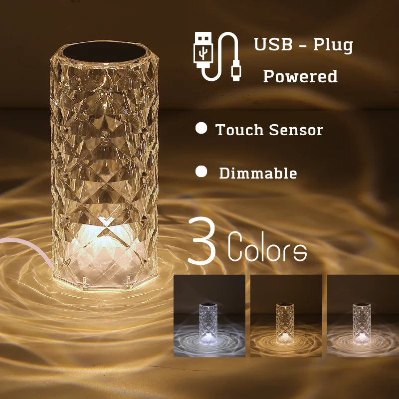 Crystal Table Lamp for Bedroom Dimmable Night Light
