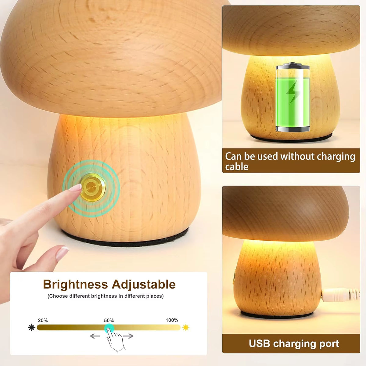 Mushroom Table Lamp Rechargeable Touch