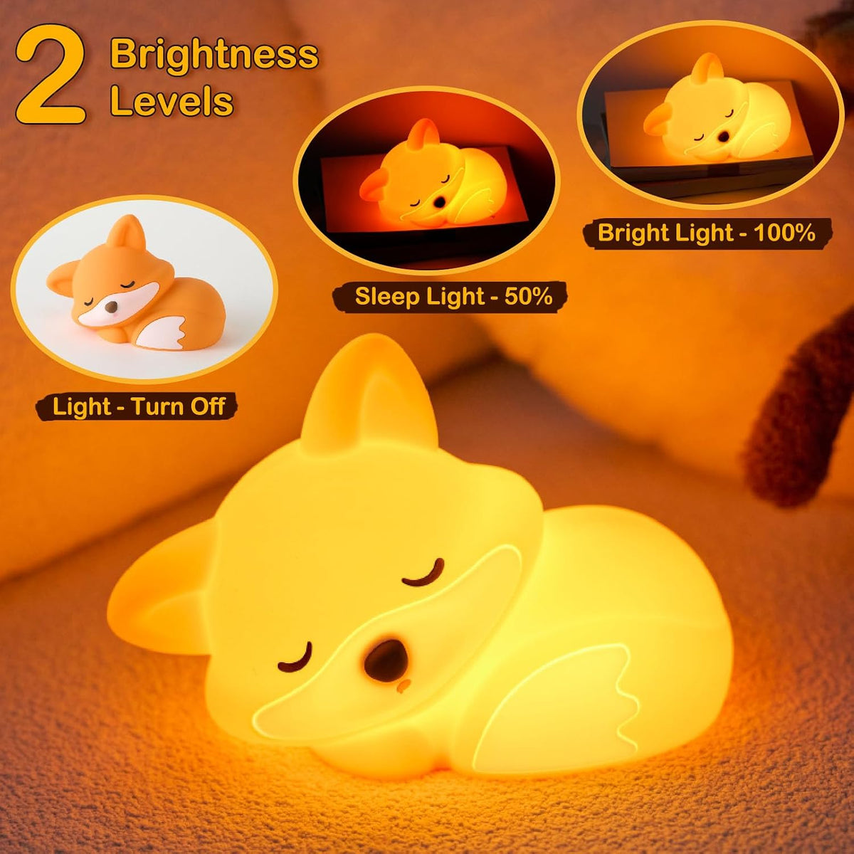 Squishy Buddy Night Light - Fox, Axolotl & Capybara, 86-Hour Battery