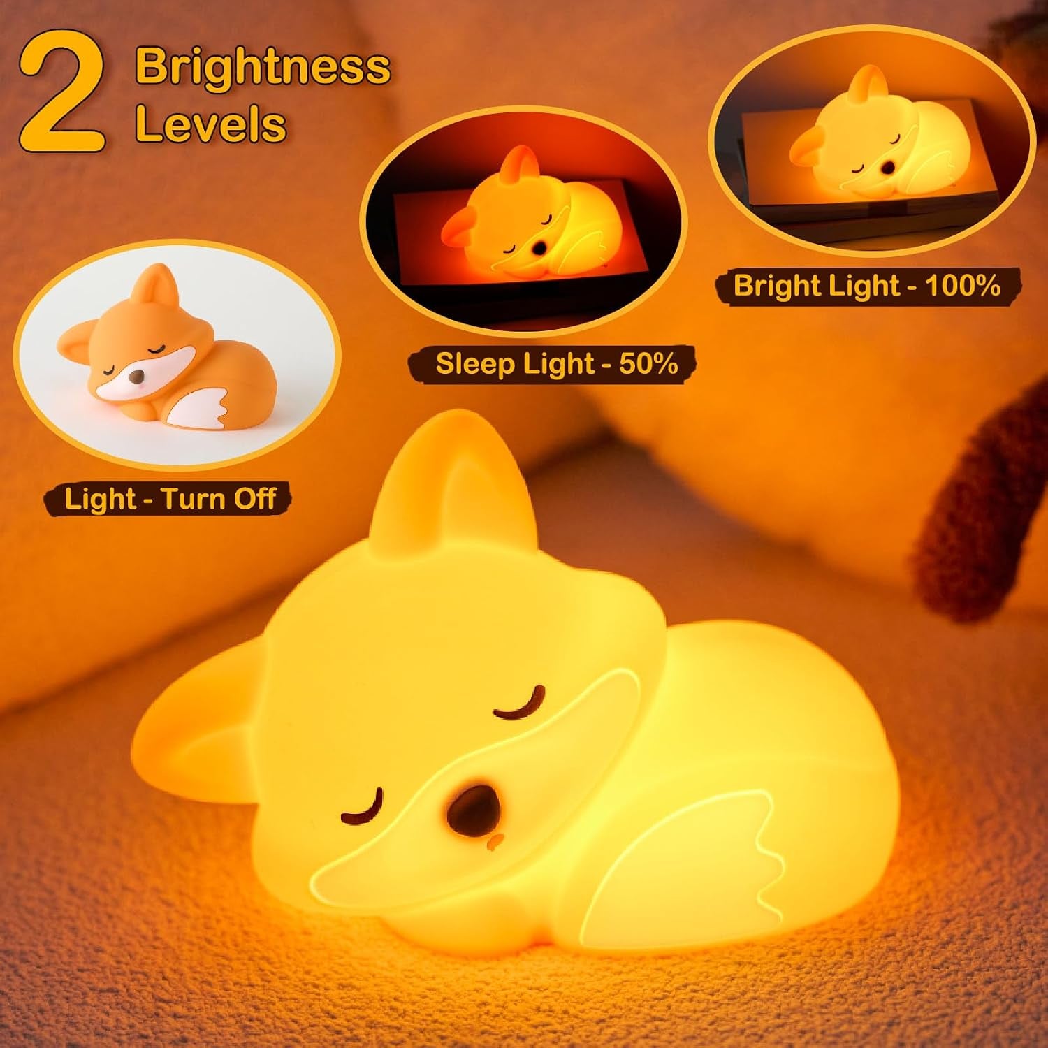 Squishy Buddy Night Light - Fox, Axolotl & Capybara, 86-Hour Battery