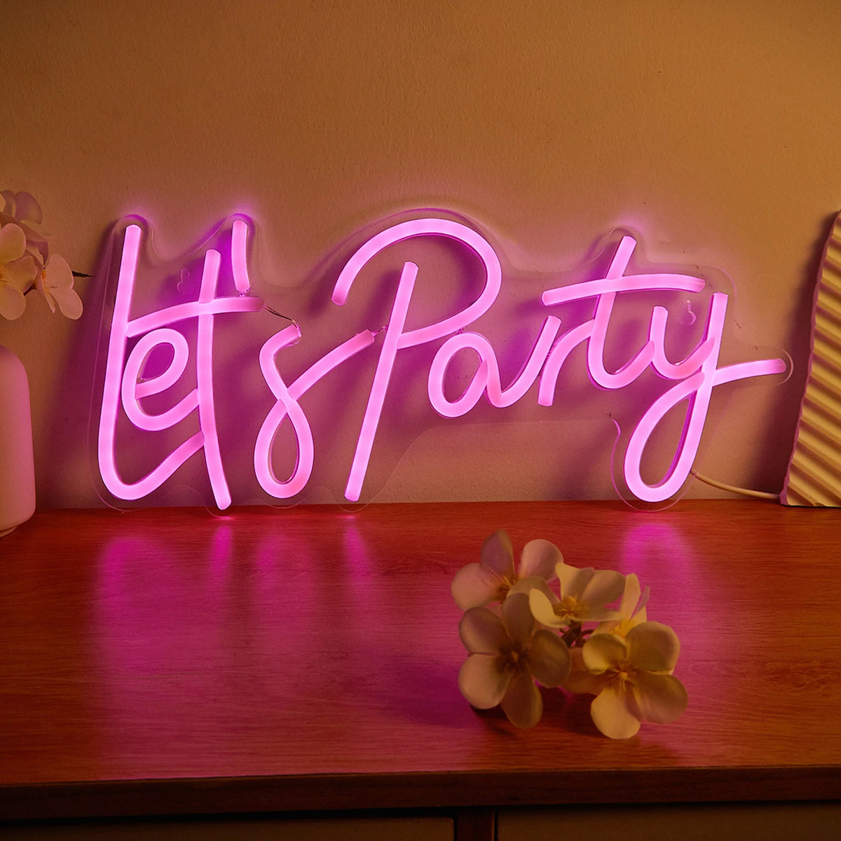 LED Neon 'Let'S Party' Sign - Game Room Wall Art