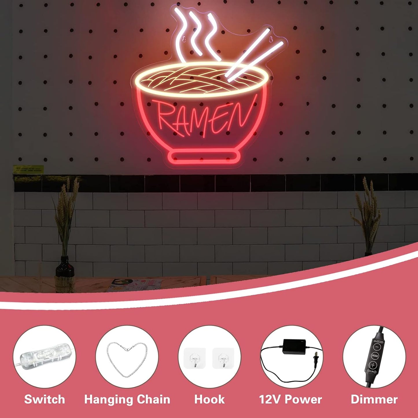 Ramen Bowl Neon Sign - 3D Dimmable LED Wall Light