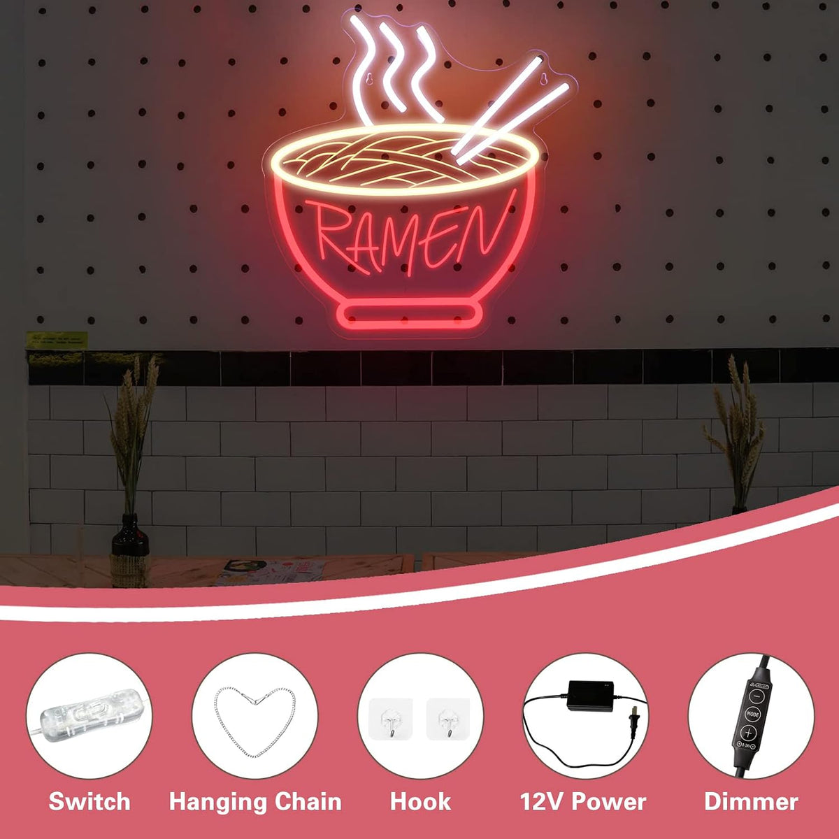Ramen Bowl Neon Sign - 3D Dimmable LED Wall Light