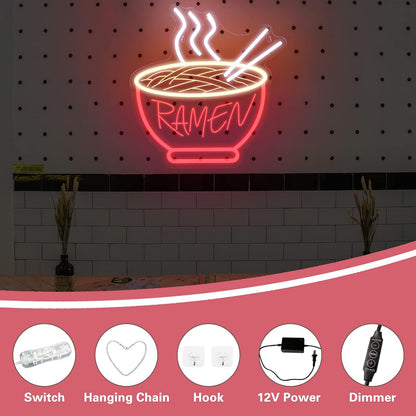 Ramen Bowl Neon Sign - 3D Dimmable LED Wall Light