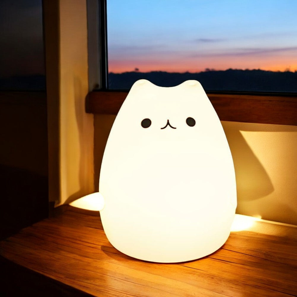 Cute Rechargeable Cat Night Light – Remote Control Silicone Lamp for Kids & Babies