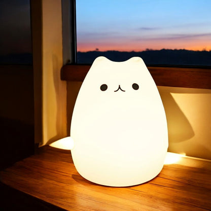 Cute Rechargeable Cat Night Light – Remote Control Silicone Lamp for Kids & Babies