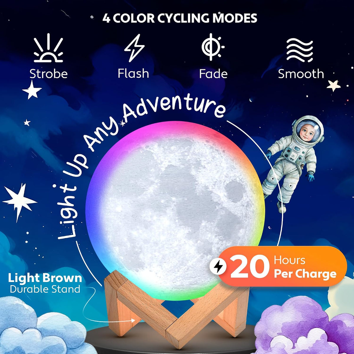 Full Moon Lamp 5.9" - 16 Colors, Wood Stand & Remote