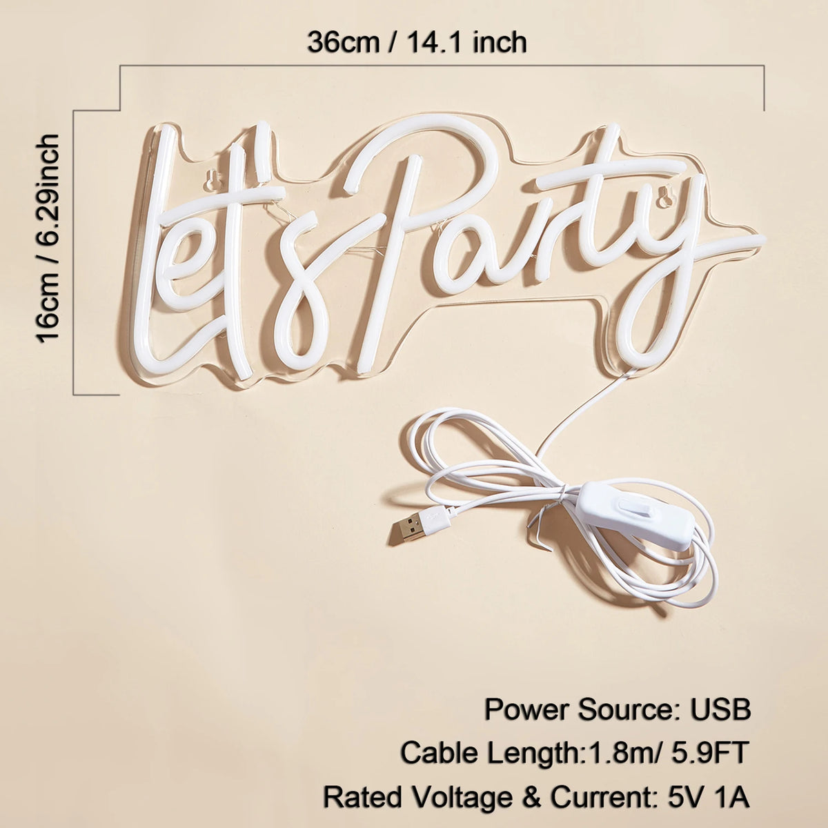LED Neon 'Let'S Party' Sign - Game Room Wall Art
