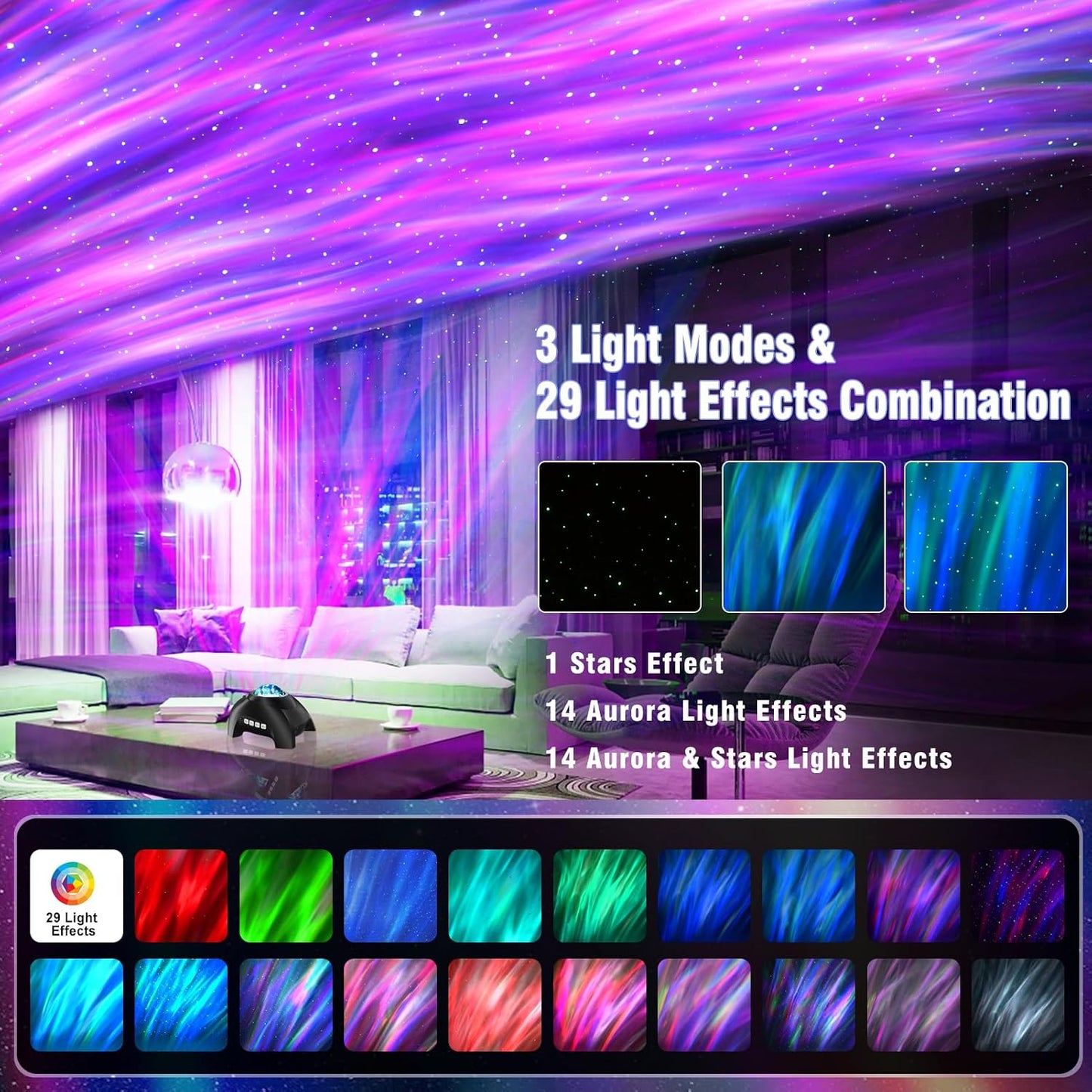 Aurora Drift Galaxy Projector with Bluetooth Speaker & White Noise