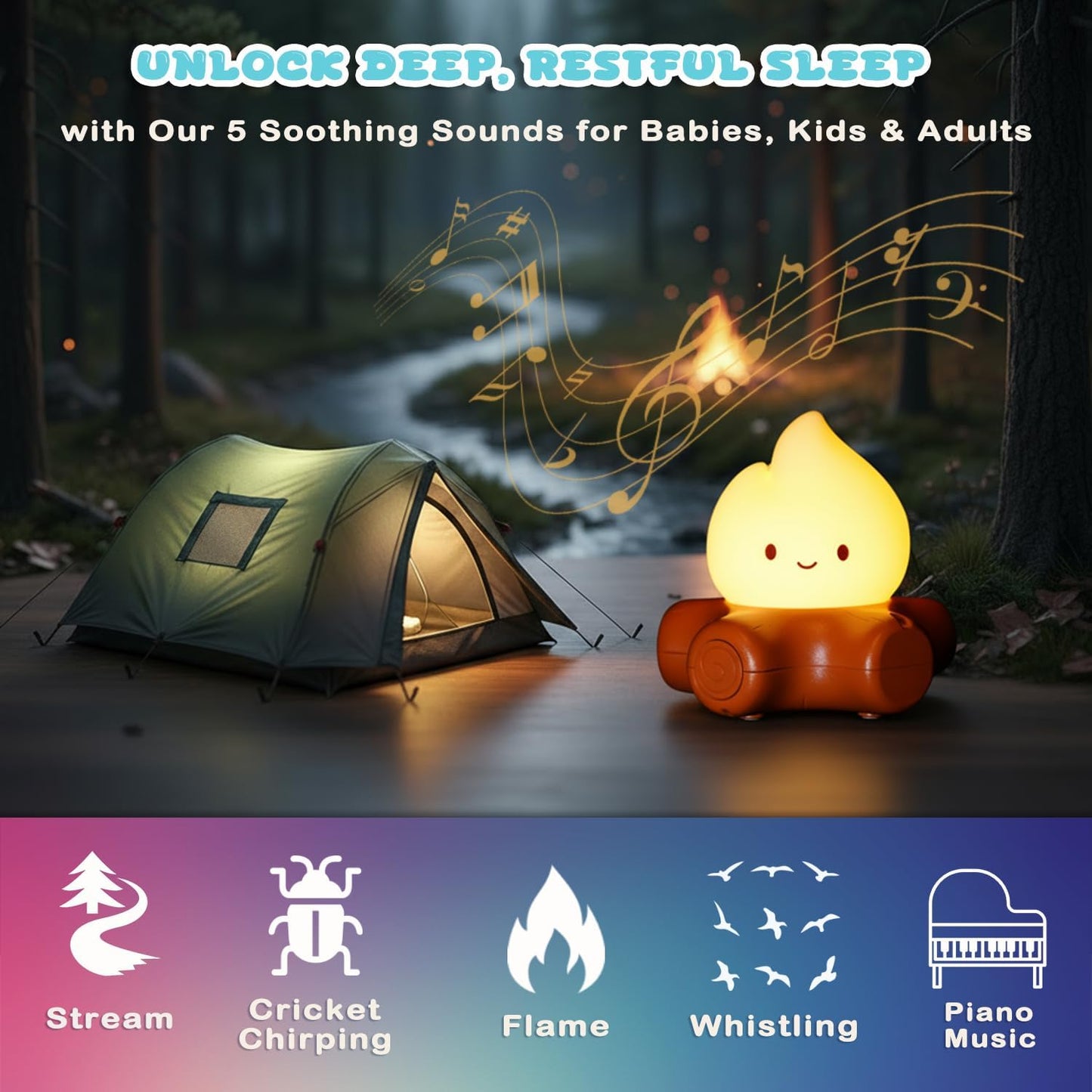 Pocket Campfire Lamp with 5 White Noise Sounds