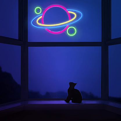 Saturn Neon Sign - Planet LED Wall Light, 16 X 11 In