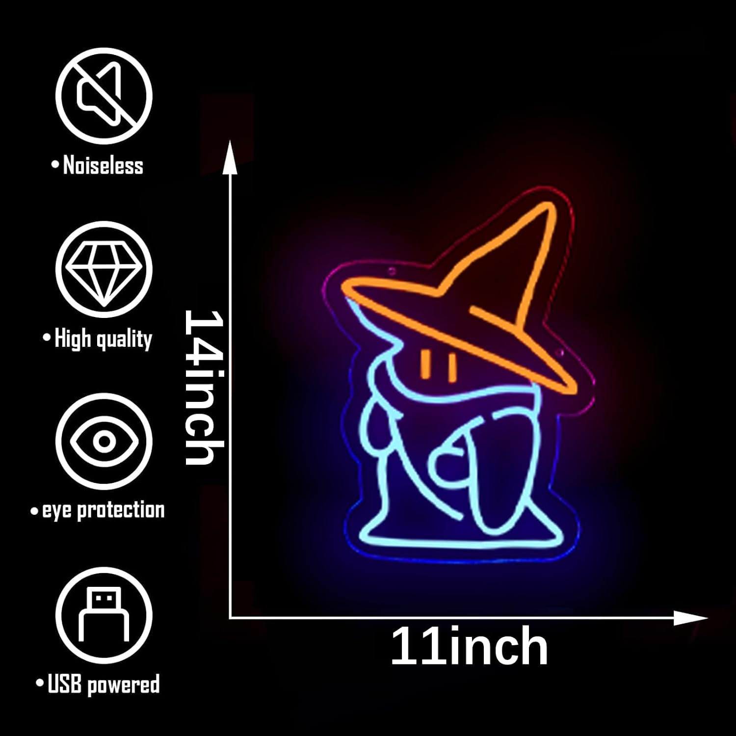 Wizard Hat Neon Sign - Dimmable LED Wall Light for Gaming Rooms