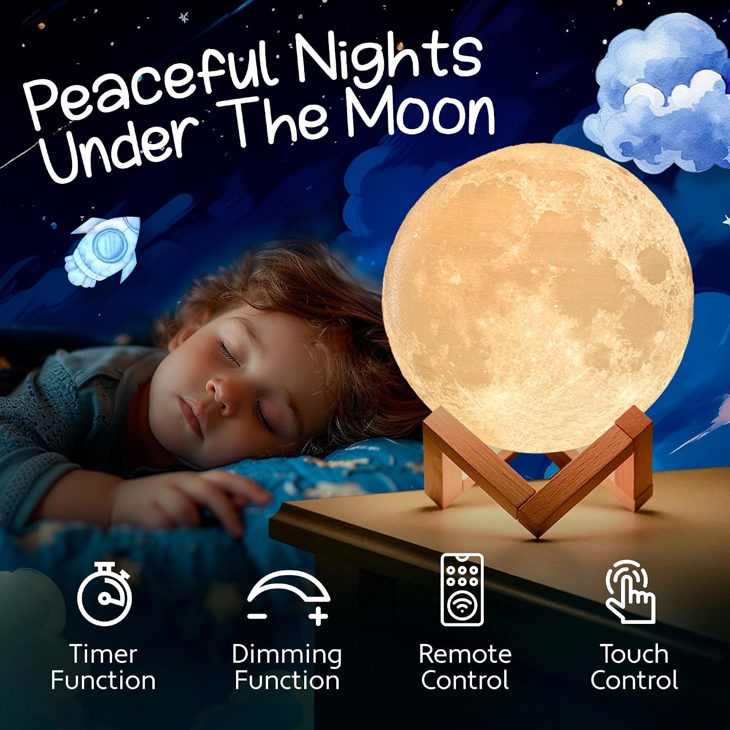Full Moon Lamp 5.9" - 16 Colors, Wood Stand & Remote