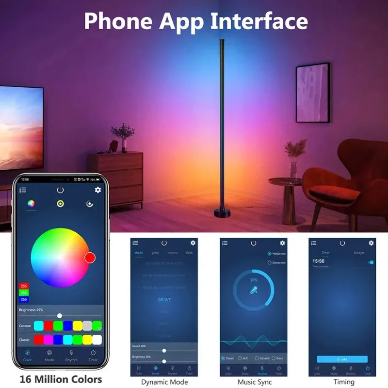Smart LED Floor Lamp RGB Corner Lighting Gaming
