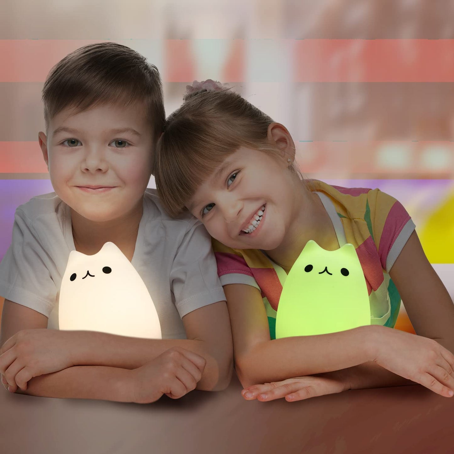 Cute Rechargeable Cat Night Light – Remote Control Silicone Lamp for Kids & Babies
