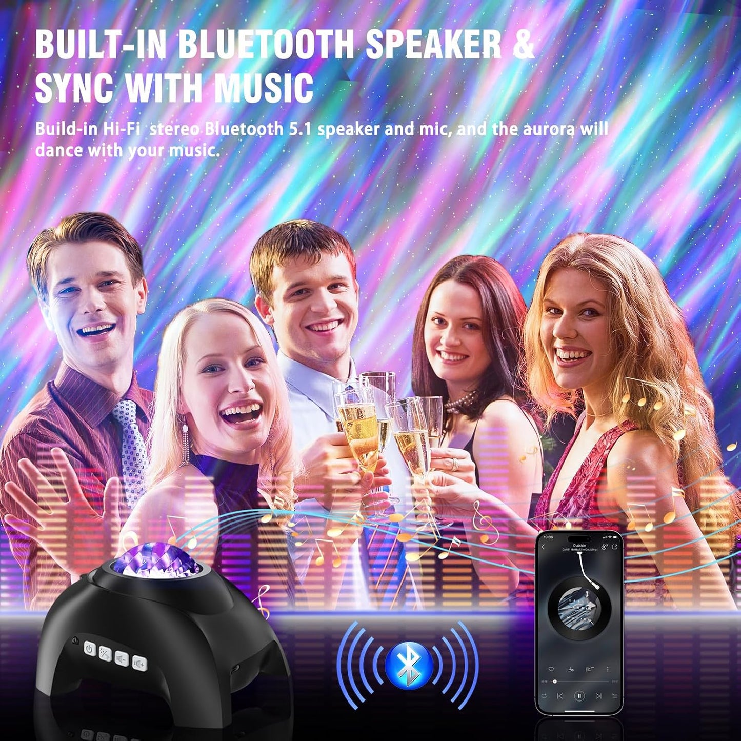 Aurora Drift Galaxy Projector with Bluetooth Speaker & White Noise