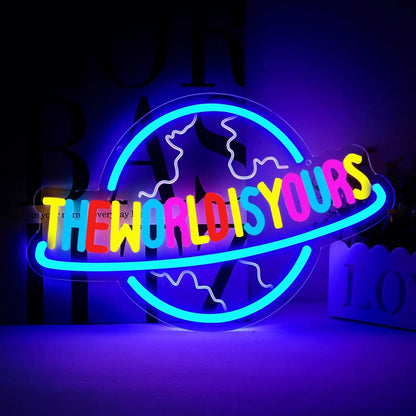 The World Is Yours Neon Sign - Carved Planet LED