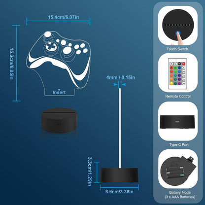 Game Controller 3D Lamp - Hologram Illusion Light, 16 Colors