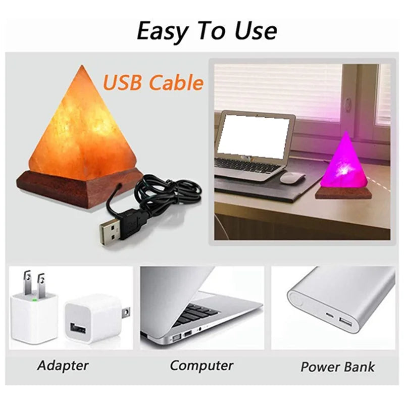 Himalayan Crystal Salt Lamp - USB Pyramid LED