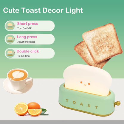 Toast Lamp - Rechargeable Kawaii Bread Night Light, 120-Hour Battery