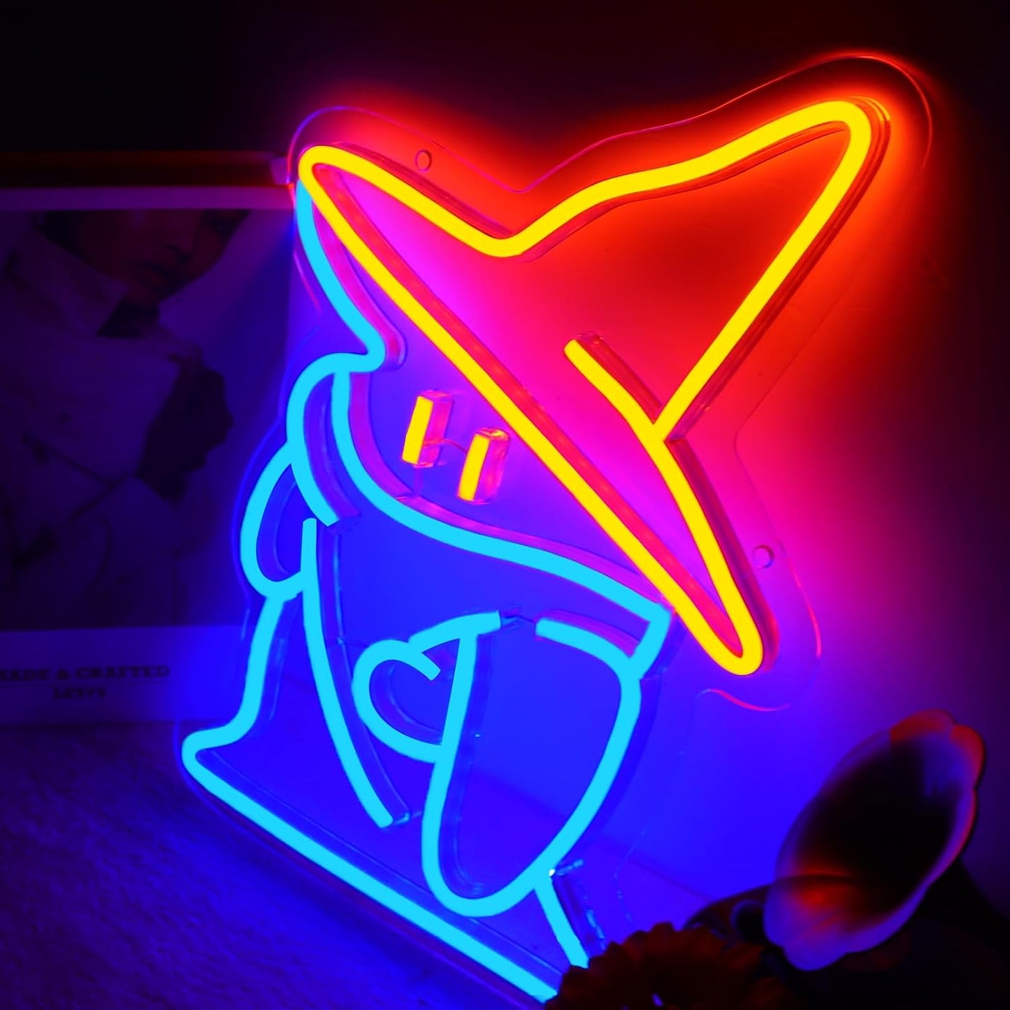 Wizard Hat Neon Sign - Dimmable LED Wall Light for Gaming Rooms