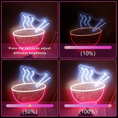 Ramen Bowl Neon Sign - 3D Dimmable LED Wall Light