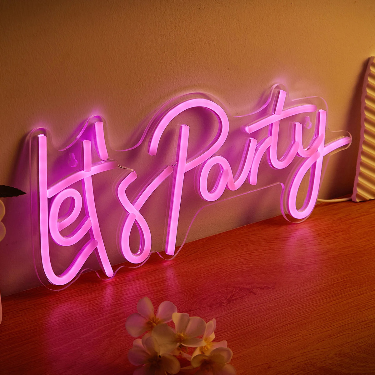 LED Neon 'Let'S Party' Sign - Game Room Wall Art