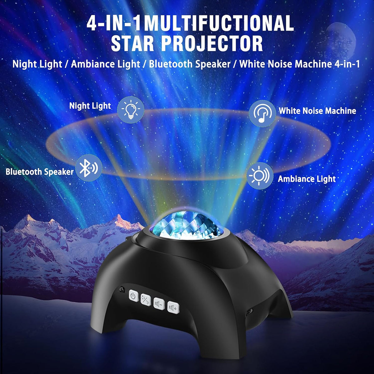 Aurora Drift Galaxy Projector with Bluetooth Speaker & White Noise