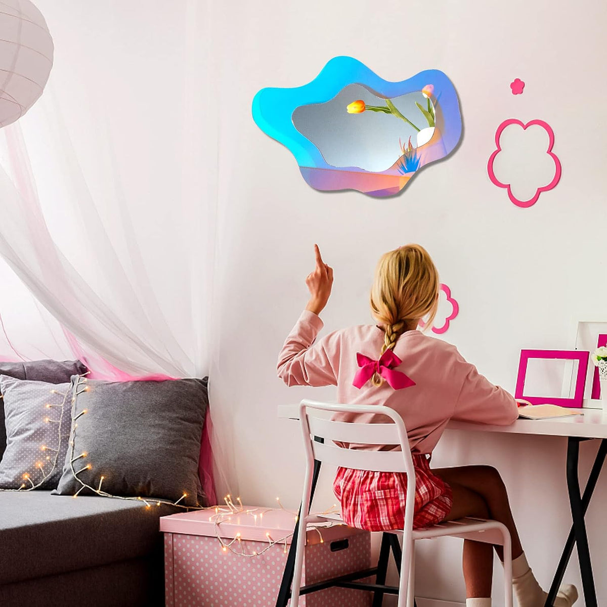 Cloud Mirror - Wavy Rainbow Acrylic Wall Mirror, 15.5 In