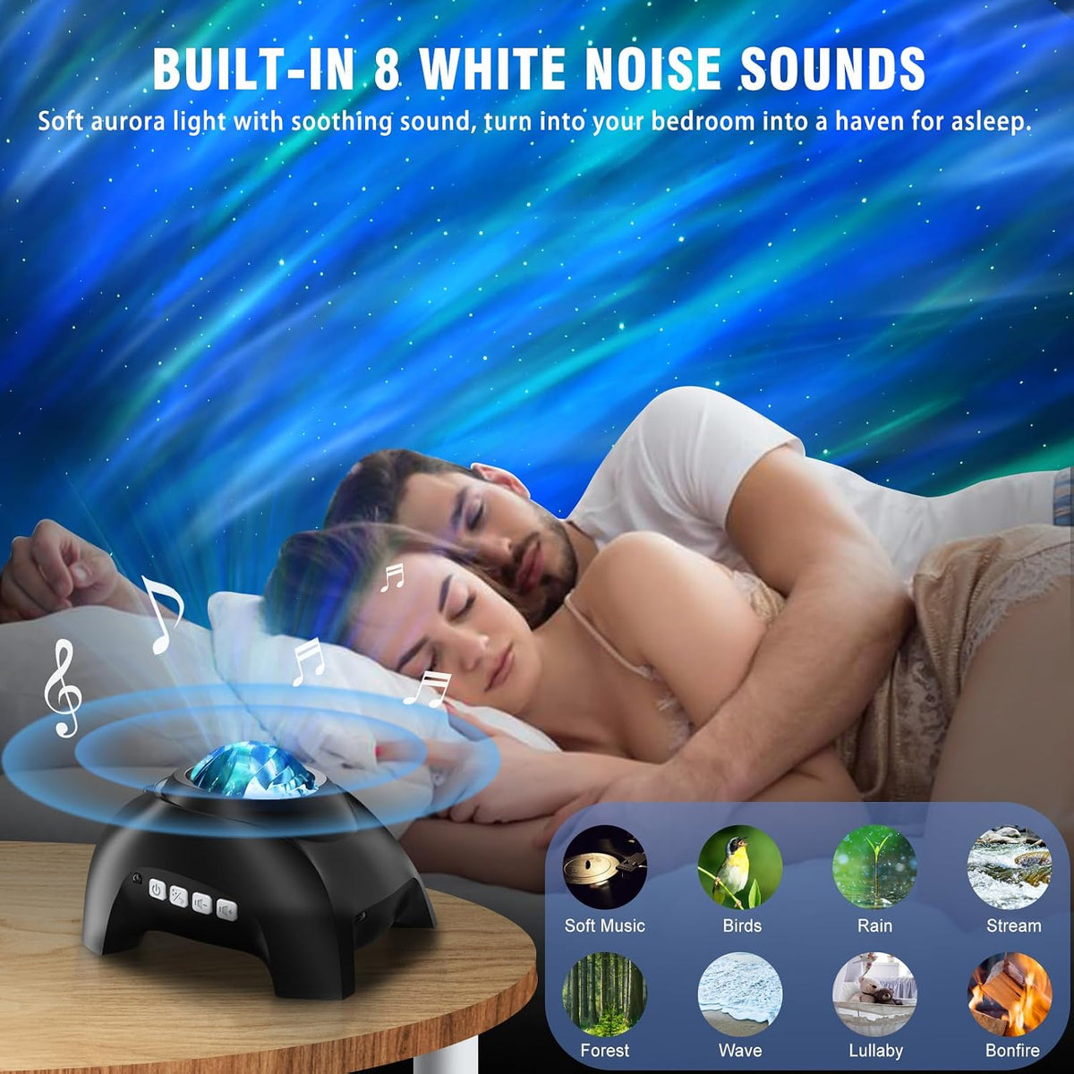 Aurora Drift Galaxy Projector with Bluetooth Speaker & White Noise
