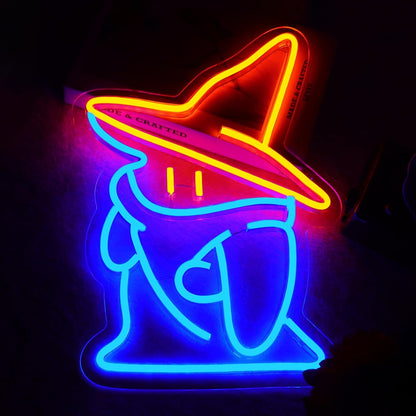 Wizard Hat Neon Sign - Dimmable LED Wall Light for Gaming Rooms