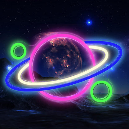 Saturn Neon Sign - Planet LED Wall Light, 16 X 11 In