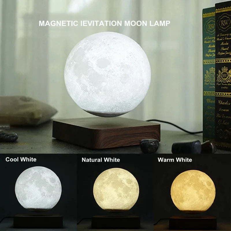 3D Magnetic Levitating Moon Lamp with Wooden Base