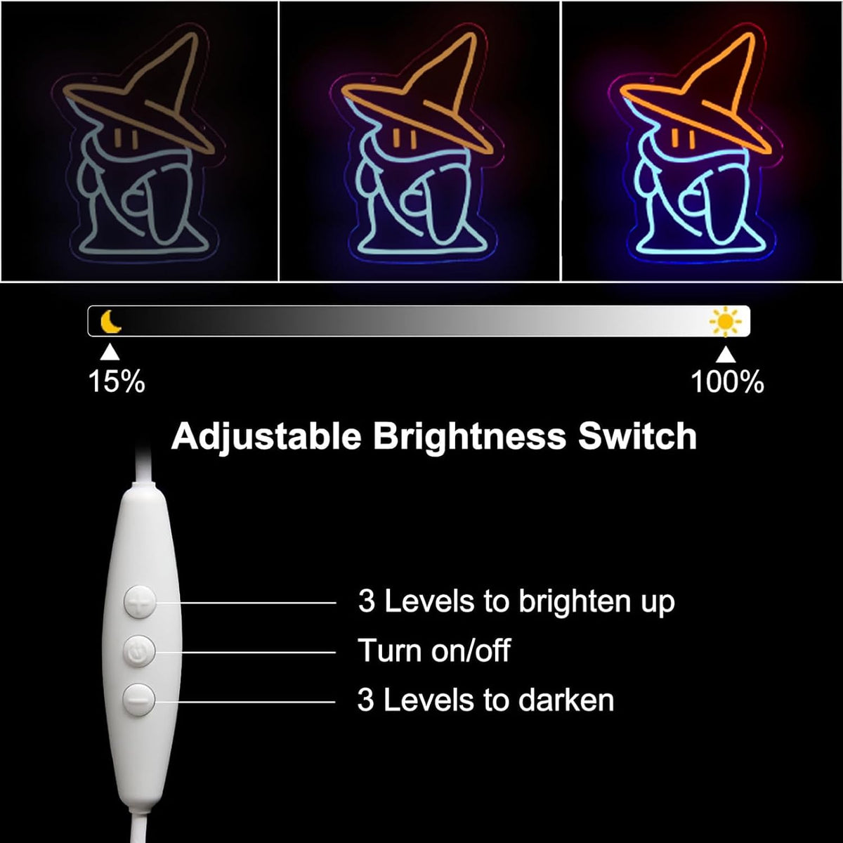 Wizard Hat Neon Sign - Dimmable LED Wall Light for Gaming Rooms