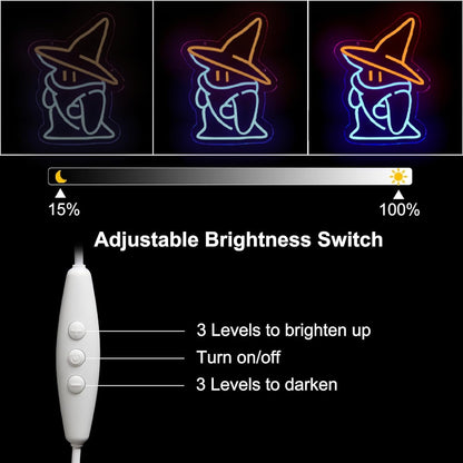 Wizard Hat Neon Sign - Dimmable LED Wall Light for Gaming Rooms