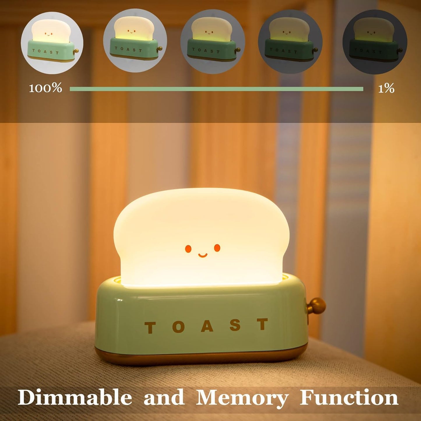 Toast Lamp - Rechargeable Kawaii Bread Night Light, 120-Hour Battery