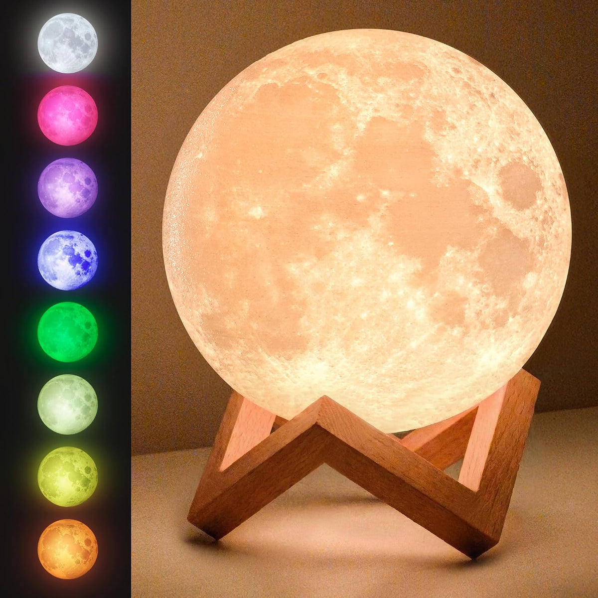 Full Moon Lamp 5.9" - 16 Colors, Wood Stand & Remote