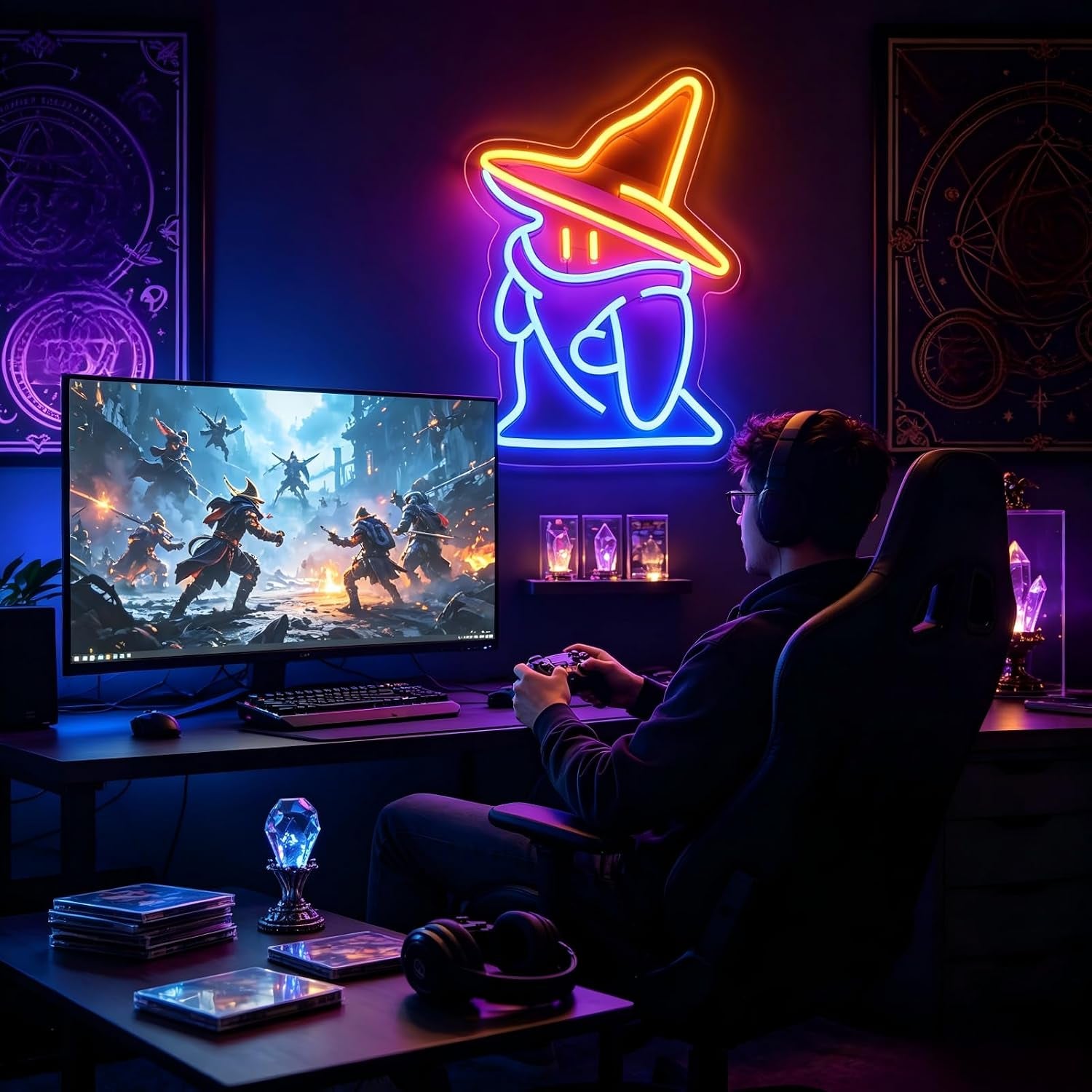 Wizard Hat Neon Sign - Dimmable LED Wall Light for Gaming Rooms