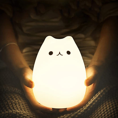 Cute Rechargeable Cat Night Light – Remote Control Silicone Lamp for Kids & Babies