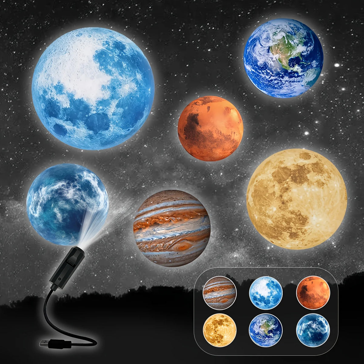 LED Planet Projector Lamp - Moon & Earth